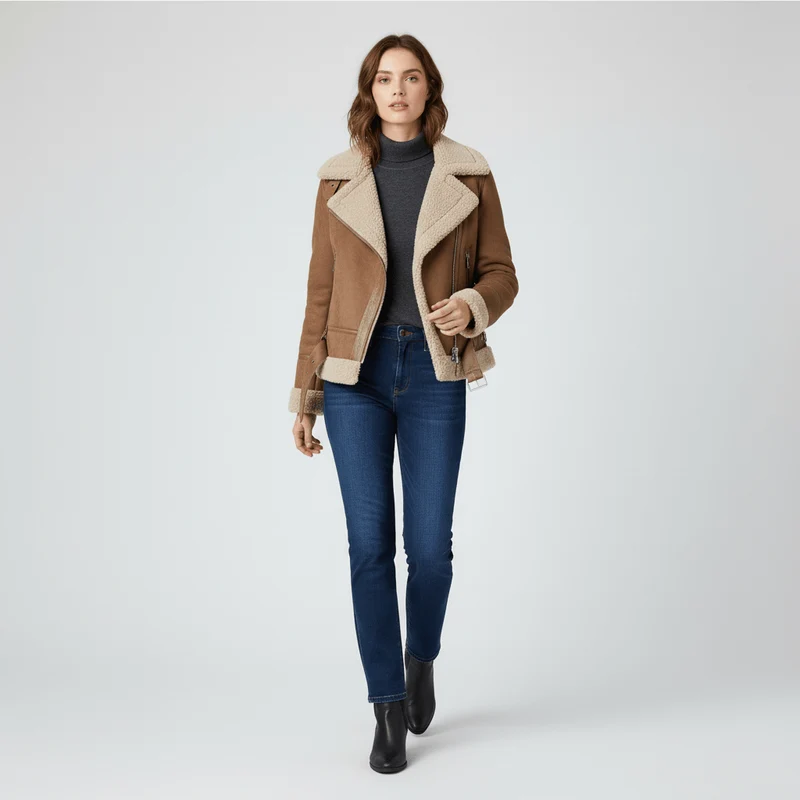 Klassische Lammfell-Inspirierte Jacke - Sophie