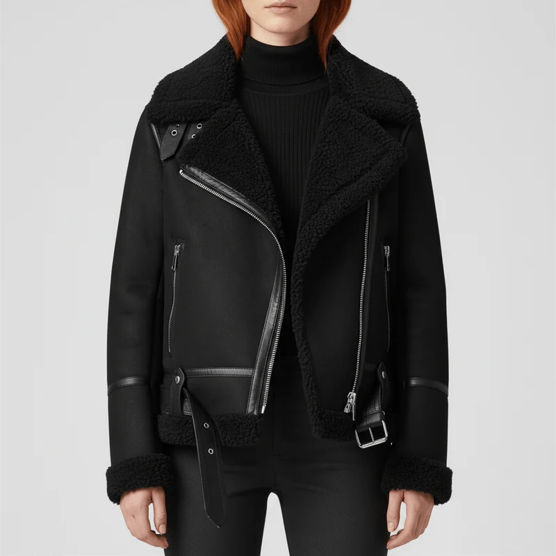 Klassische Lammfell-Inspirierte Jacke - Sophie