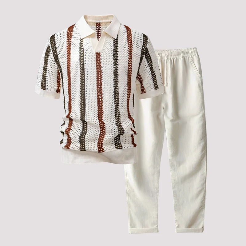 Richards - Bequemes Streifen-Polo und Hosen-Set