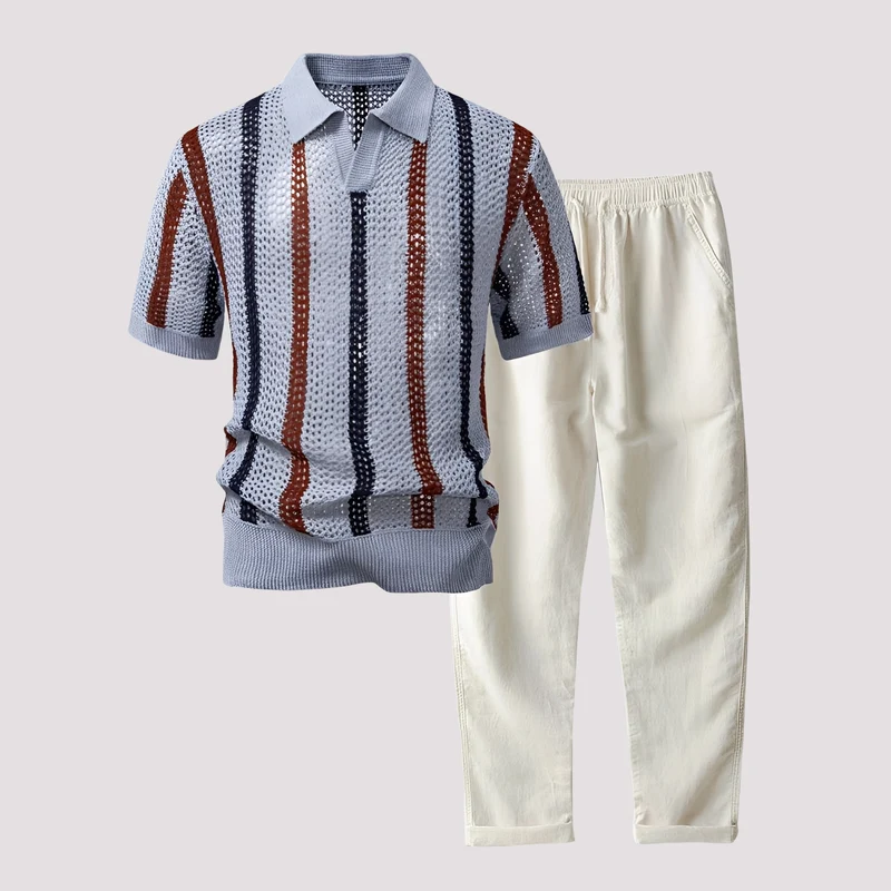 Richards - Bequemes Streifen-Polo und Hosen-Set