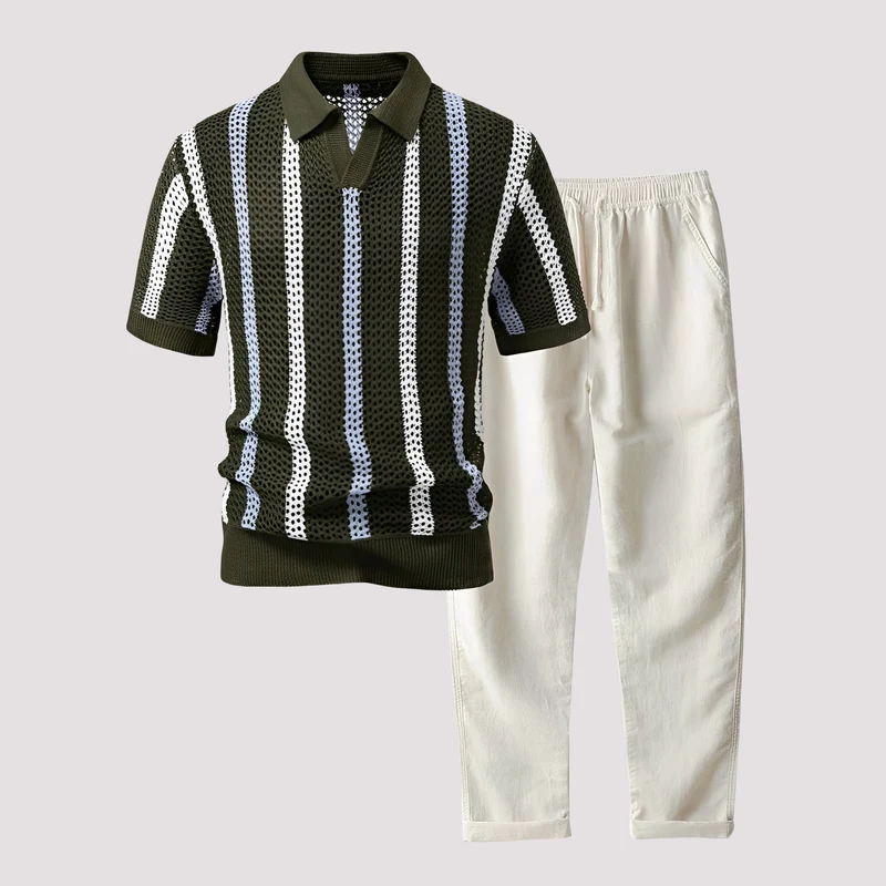 Richards - Bequemes Streifen-Polo und Hosen-Set
