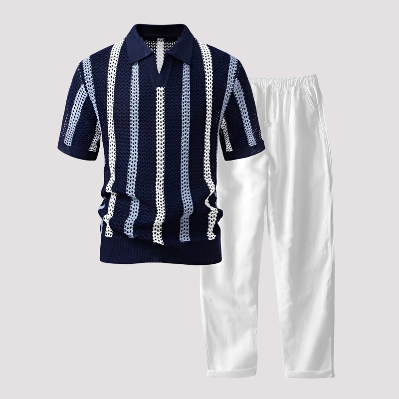 Richards - Bequemes Streifen-Polo und Hosen-Set