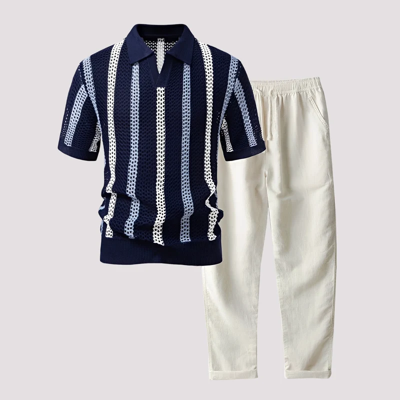 Richards - Bequemes Streifen-Polo und Hosen-Set