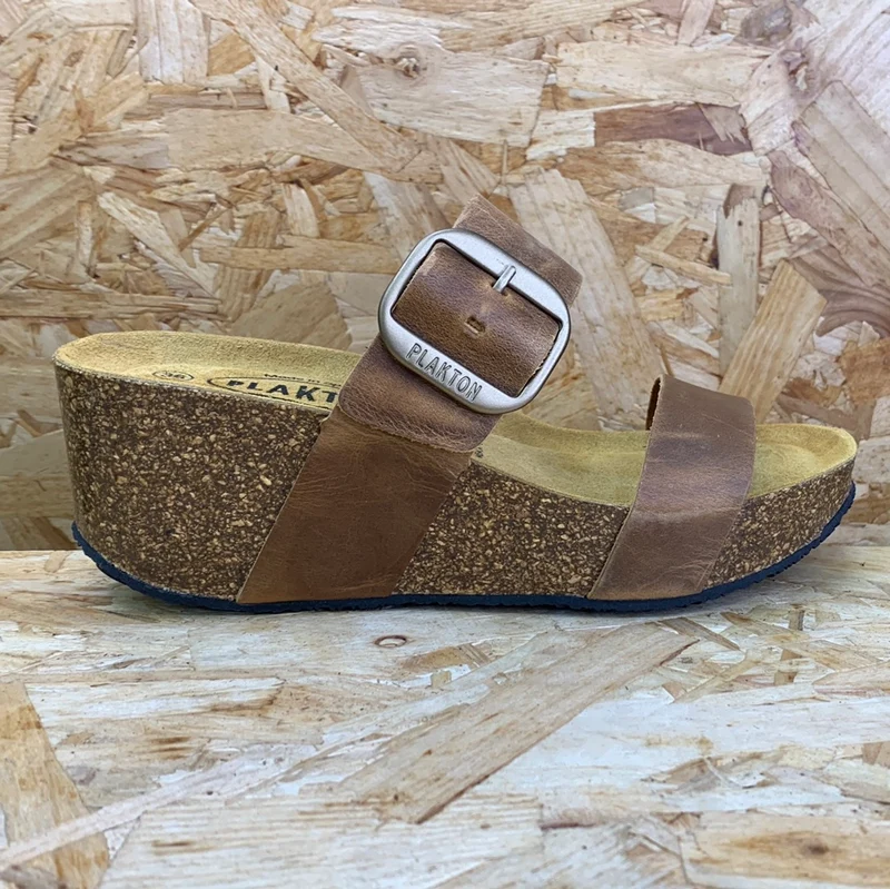 Plakton Damen-Sandale „Alicante Hi Apure“ aus Leder – Eichenbraun