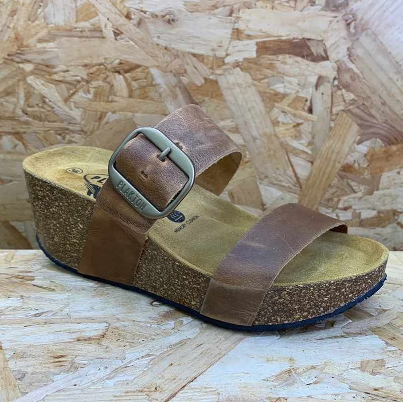 Plakton Damen-Sandale „Alicante Hi Apure“ aus Leder – Eichenbraun