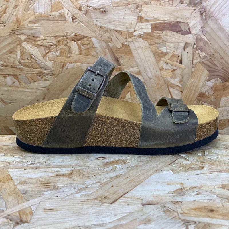 Plakton Seville Mid Apure Ledersandale für Damen – Khaki