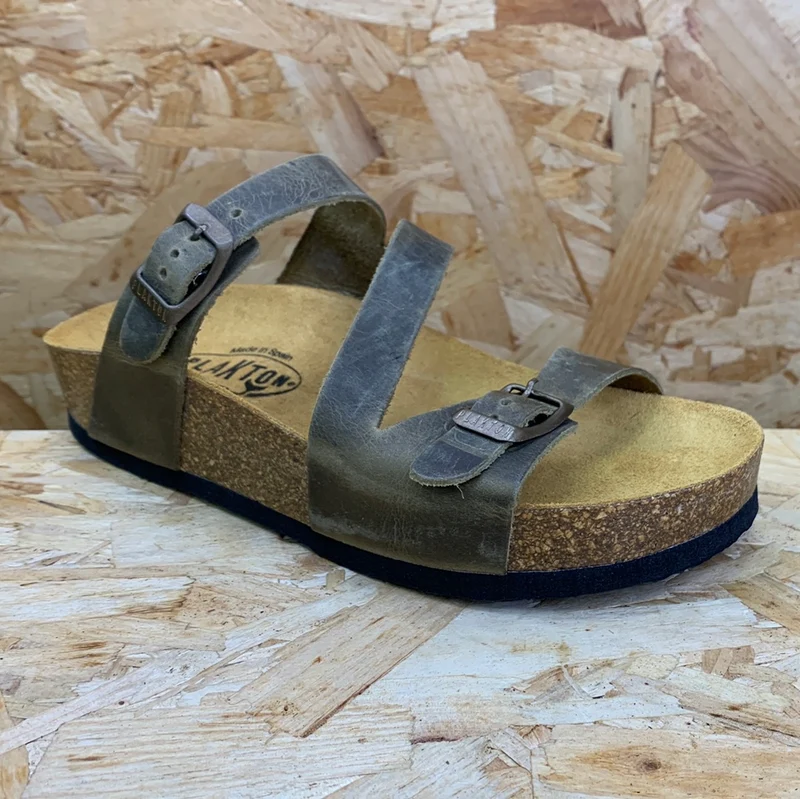 Plakton Seville Mid Apure Ledersandale für Damen – Khaki