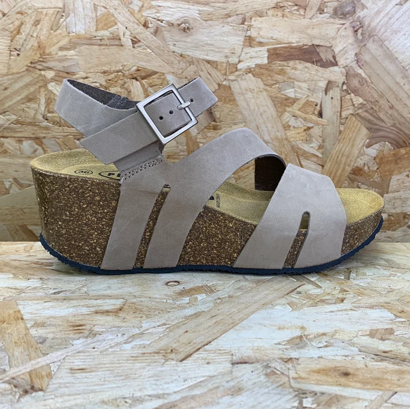 Plakton Damen Rome Hi Keilsandalette aus Nubukleder - Taupe