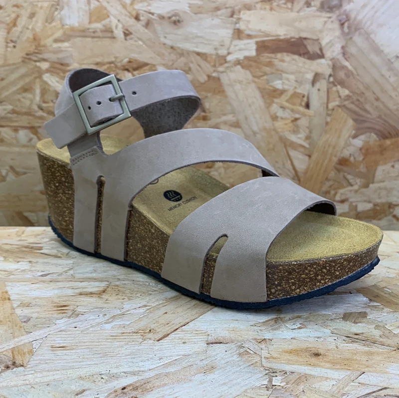 Plakton Damen Rome Hi Keilsandalette aus Nubukleder - Taupe
