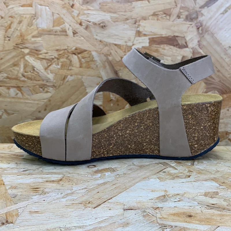 Plakton Damen Rome Hi Keilsandalette aus Nubukleder - Taupe