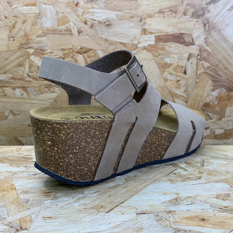 Plakton Damen Rome Hi Keilsandalette aus Nubukleder - Taupe