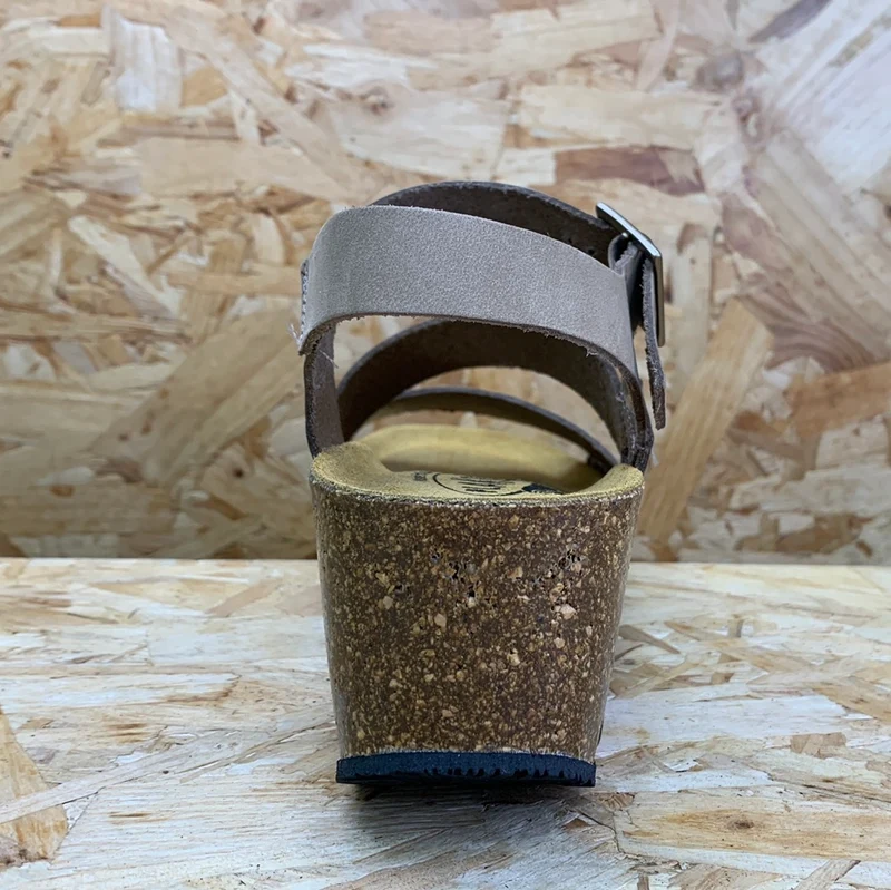 Plakton Damen Rome Hi Keilsandalette aus Nubukleder - Taupe