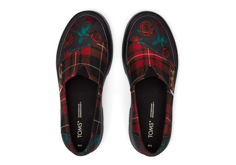 TOMS Damen-Combat-Halbschuh – Rotes Tartan-Patchwork