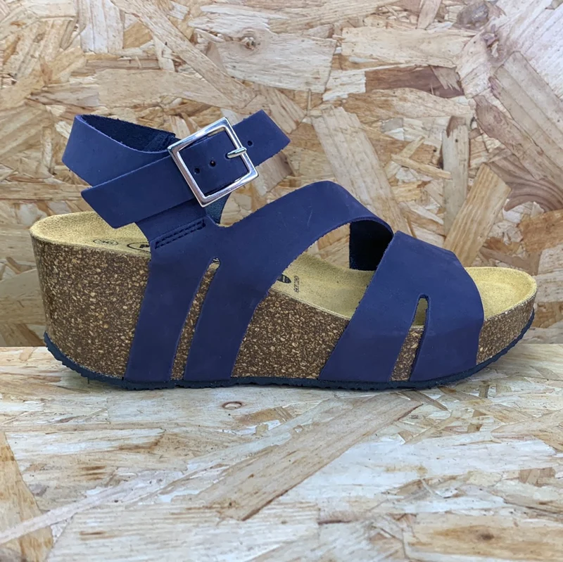 Plakton Damen Rome Hi Keilsandalette aus Nubukleder - Blau