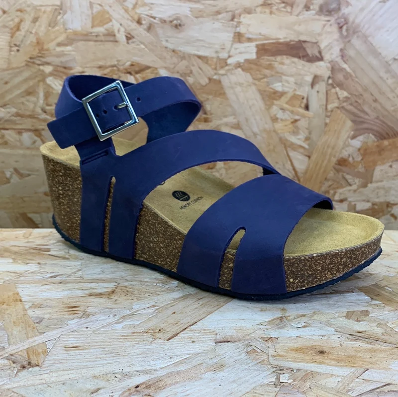 Plakton Damen Rome Hi Keilsandalette aus Nubukleder - Blau