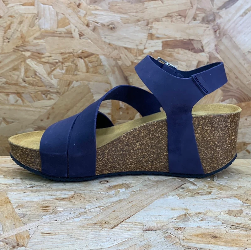 Plakton Damen Rome Hi Keilsandalette aus Nubukleder - Blau