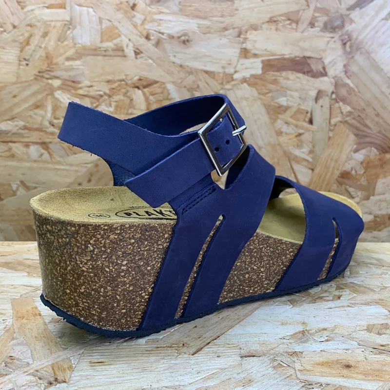 Plakton Damen Rome Hi Keilsandalette aus Nubukleder - Blau
