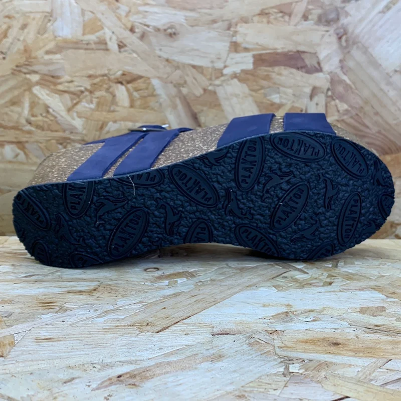 Plakton Damen Rome Hi Keilsandalette aus Nubukleder - Blau