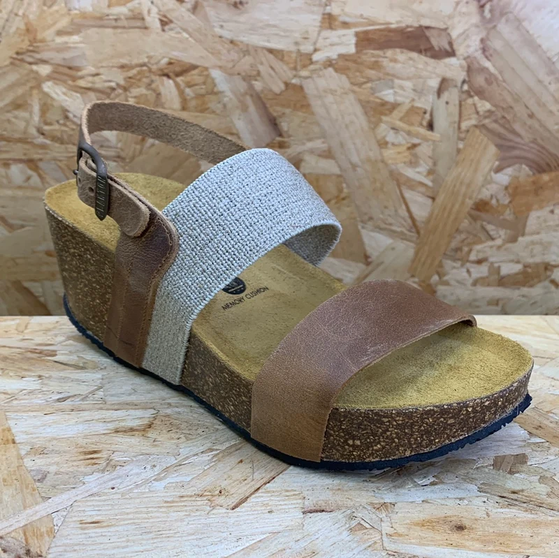 Plakton Damen Milan Hi Keilsandalette aus Leder – Eichenbraun