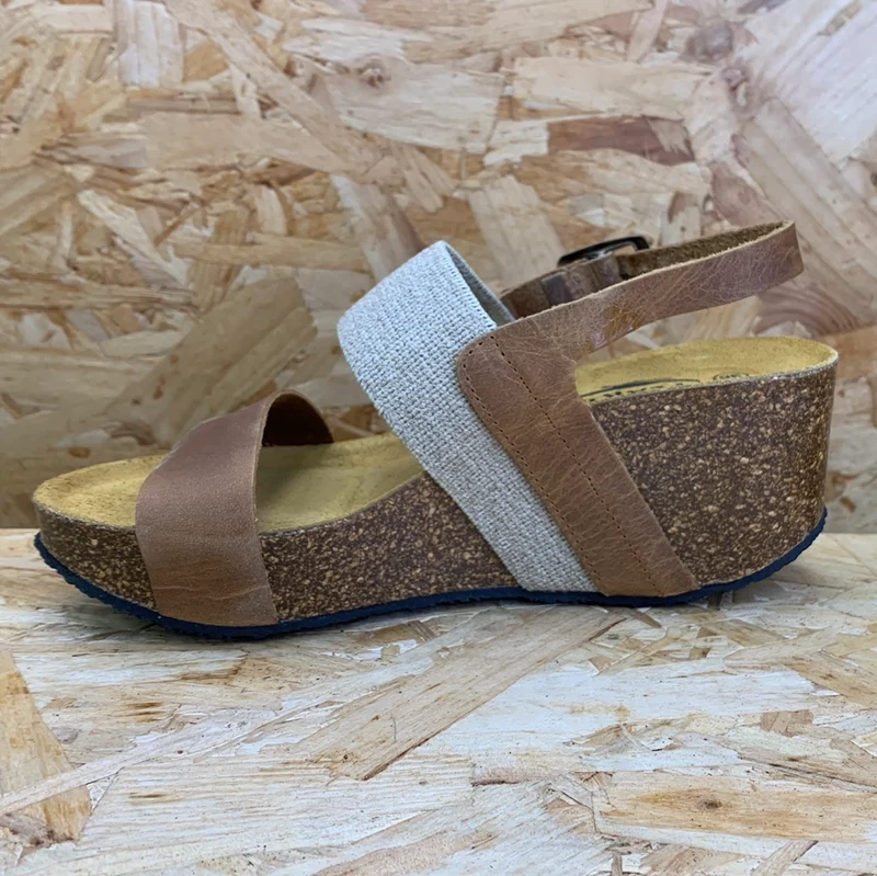 Plakton Damen Milan Hi Keilsandalette aus Leder – Eichenbraun