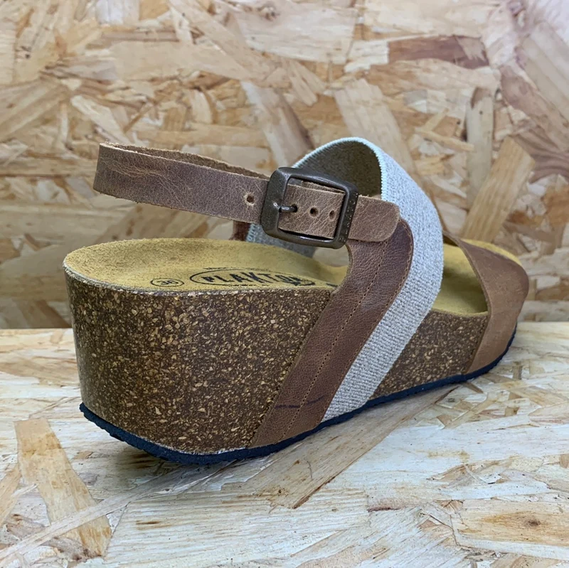 Plakton Damen Milan Hi Keilsandalette aus Leder – Eichenbraun