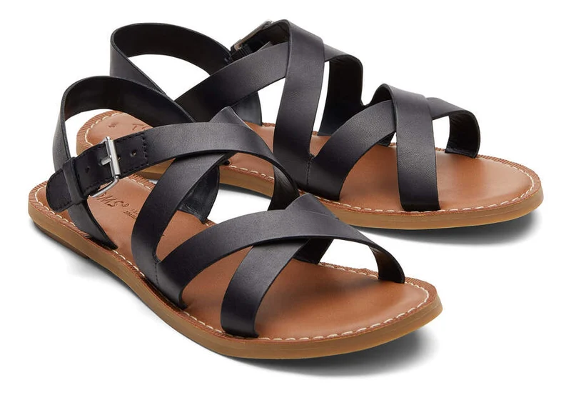 TOMS Damen-Sandale Sicily aus Leder – Schwarz
