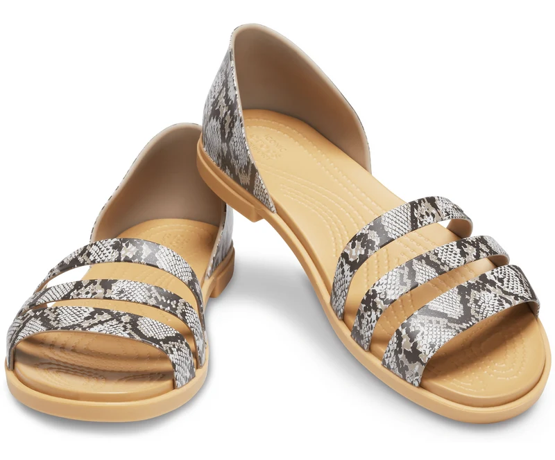 Crocs Offene flache Tulum-Sandale für Damen – Pilz / Stuck