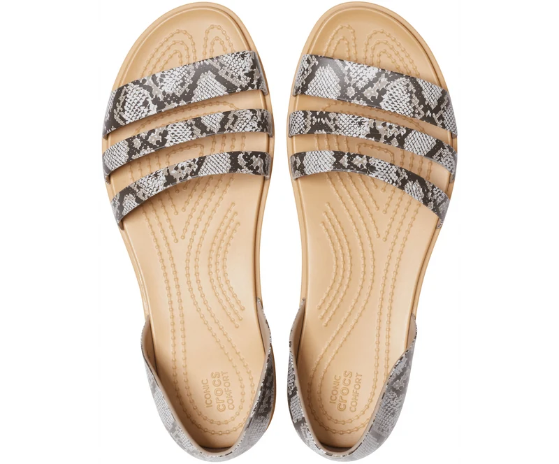 Crocs Offene flache Tulum-Sandale für Damen – Pilz / Stuck
