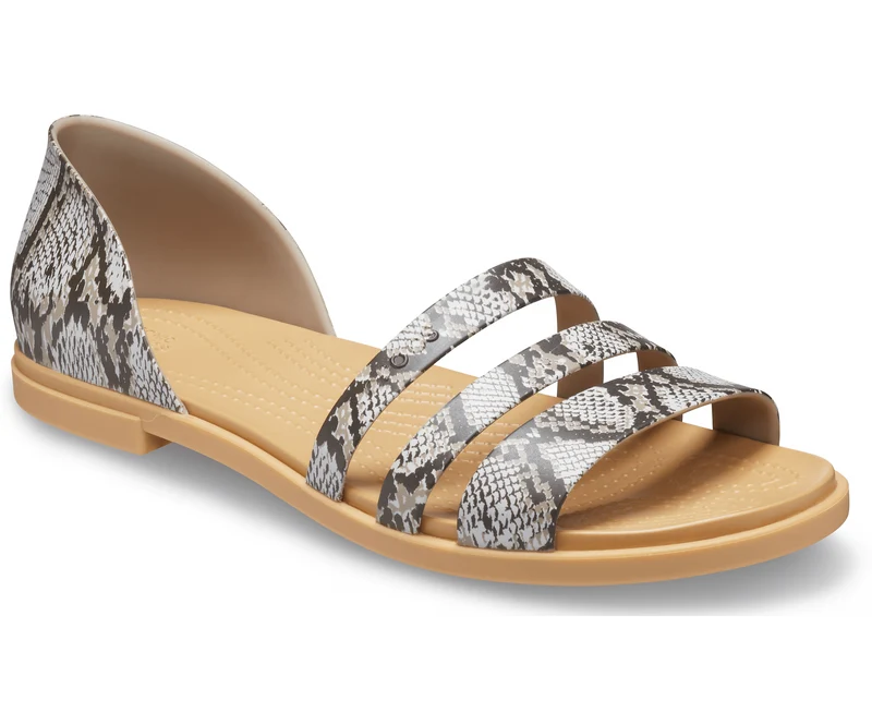 Crocs Offene flache Tulum-Sandale für Damen – Pilz / Stuck