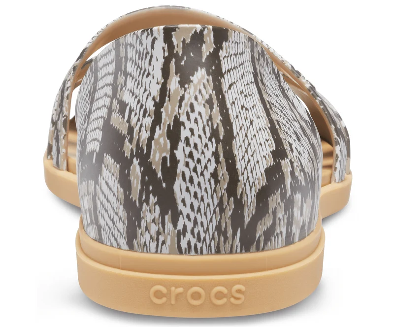 Crocs Offene flache Tulum-Sandale für Damen – Pilz / Stuck