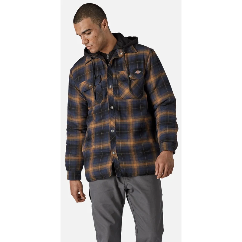 Dickies Herren-Flanell-Hemdjacke mit Fleece-Kapuze – Dunkelblau
