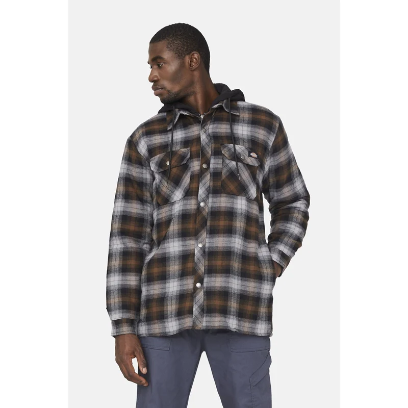 Dickies Herren-Flanell-Hemdjacke mit Fleece-Kapuze – Schwarz