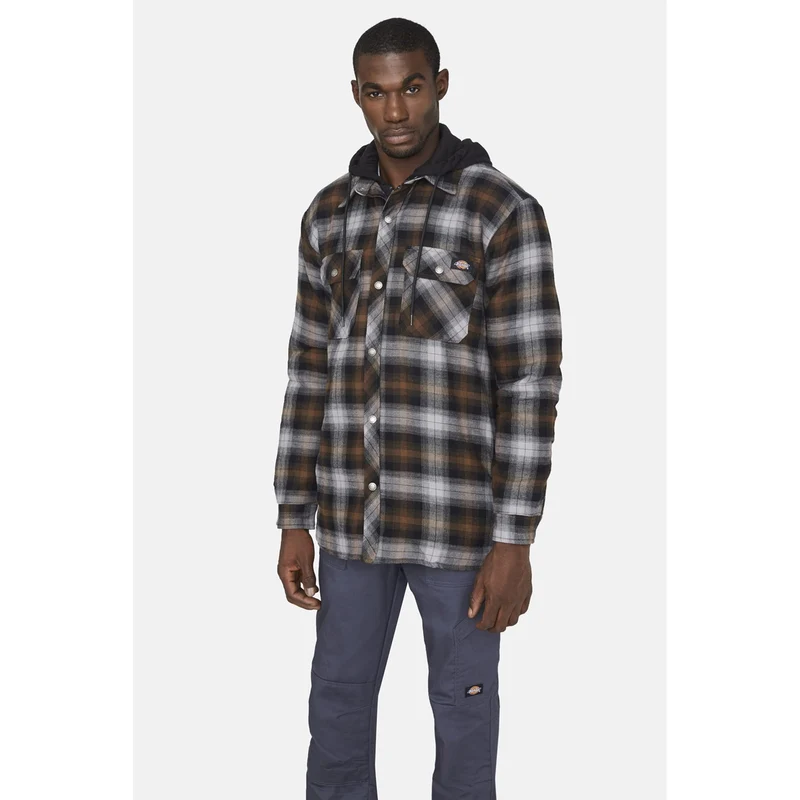 Dickies Herren-Flanell-Hemdjacke mit Fleece-Kapuze – Schwarz