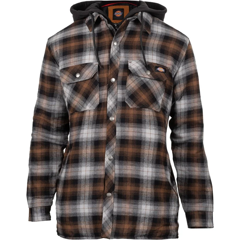 Dickies Herren-Flanell-Hemdjacke mit Fleece-Kapuze – Schwarz