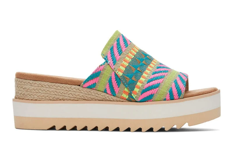 TOMS Damen Diana Mule Sandale – Neon Pink Global Jacquard