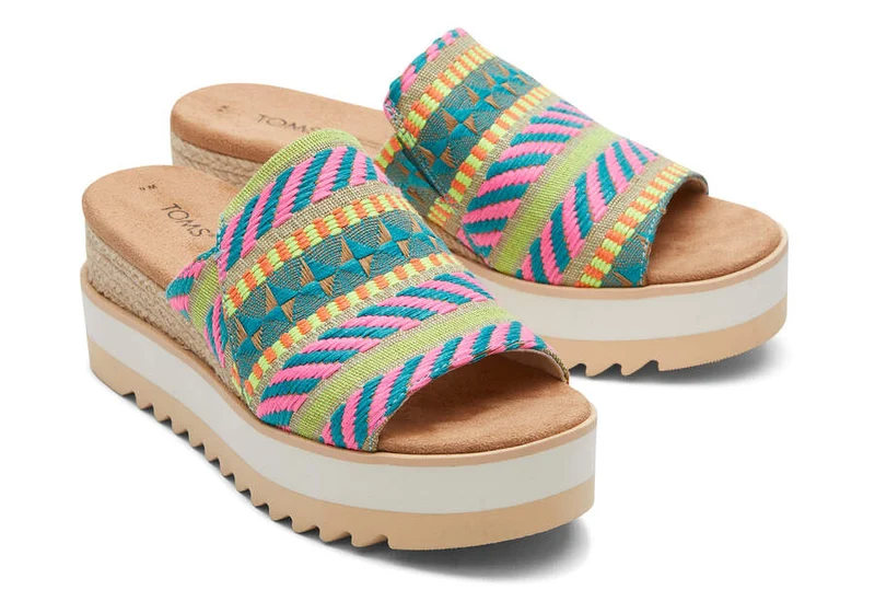 TOMS Damen Diana Mule Sandale – Neon Pink Global Jacquard