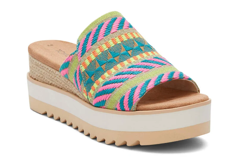 TOMS Damen Diana Mule Sandale – Neon Pink Global Jacquard