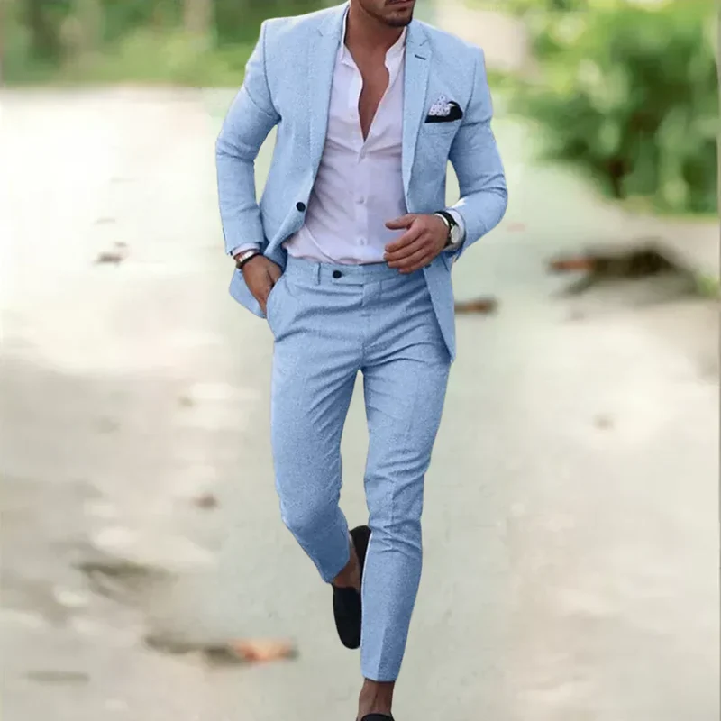 PAYPAL-DISPUTE_Leichter Herren Leinenanzug – 2-teilig, Slim Fit, ideal für Sommer, Hochzeit & Business