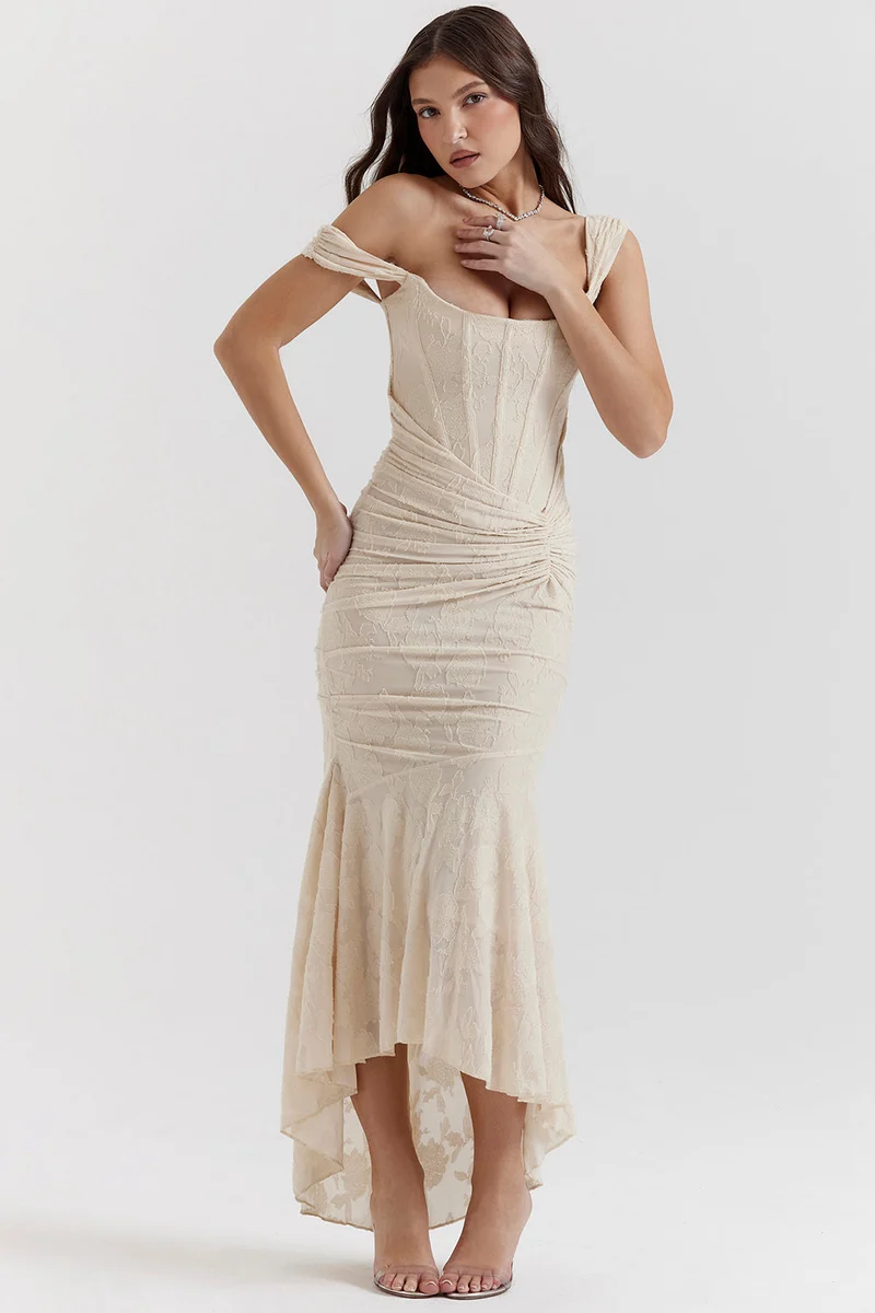 Gerafftes Schulterfreies Kleid - Linda