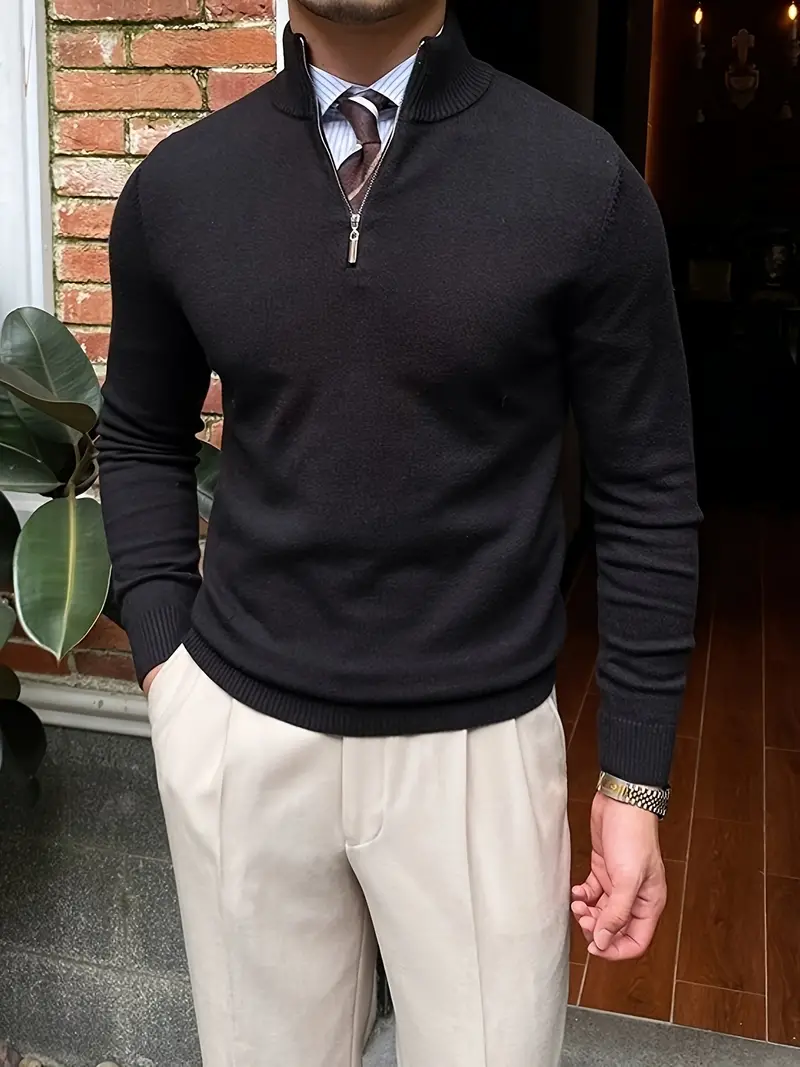Bequemer Herrenpullover mit Halbzip - Leonardo