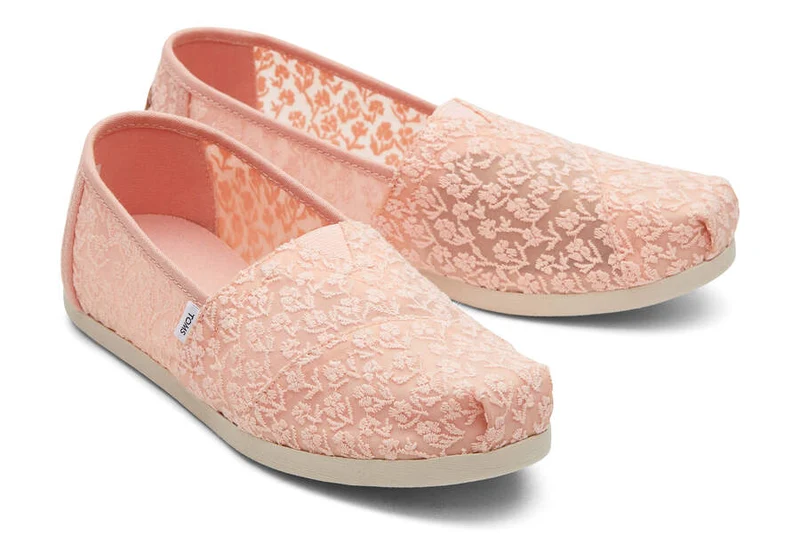 TOMS Alpargata Espadrille mit floraler Spitze für Damen – Pfirsich-Rosé