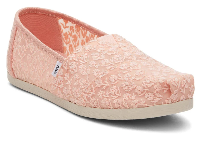 TOMS Alpargata Espadrille mit floraler Spitze für Damen – Pfirsich-Rosé