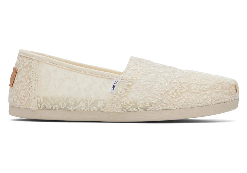 TOMS Alpargata Damen-Espadrille mit floraler Spitze – Natur