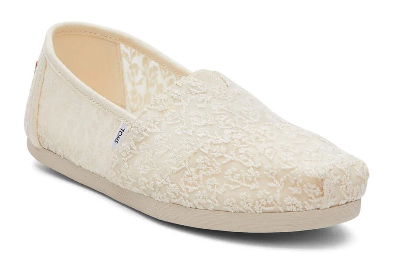 TOMS Alpargata Damen-Espadrille mit floraler Spitze – Natur