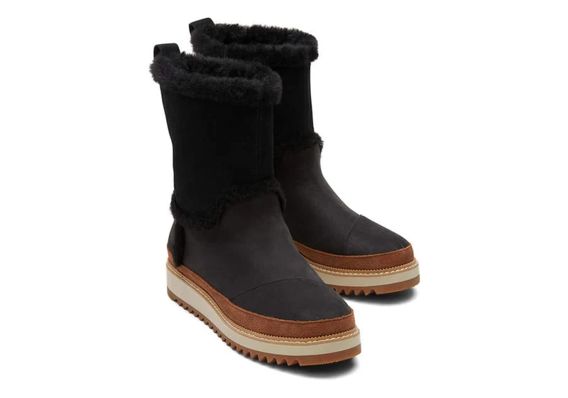 TOMS Damen Makenna Lederstiefel - Schwarz