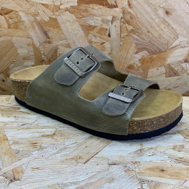 Plakton Damen Malaga Mid Apure Ledersandale – Khaki