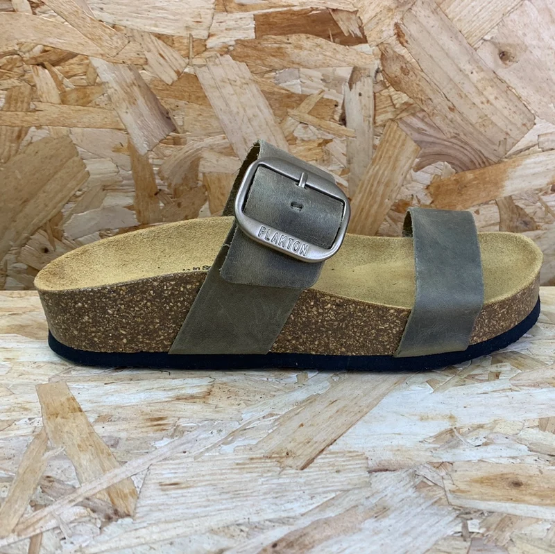 Plakton Damen-Sandale „Alicante Mid Apure“ aus Leder – Khaki