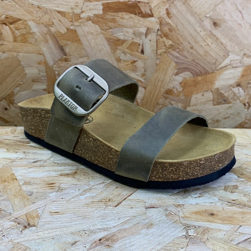 Plakton Damen-Sandale „Alicante Mid Apure“ aus Leder – Khaki