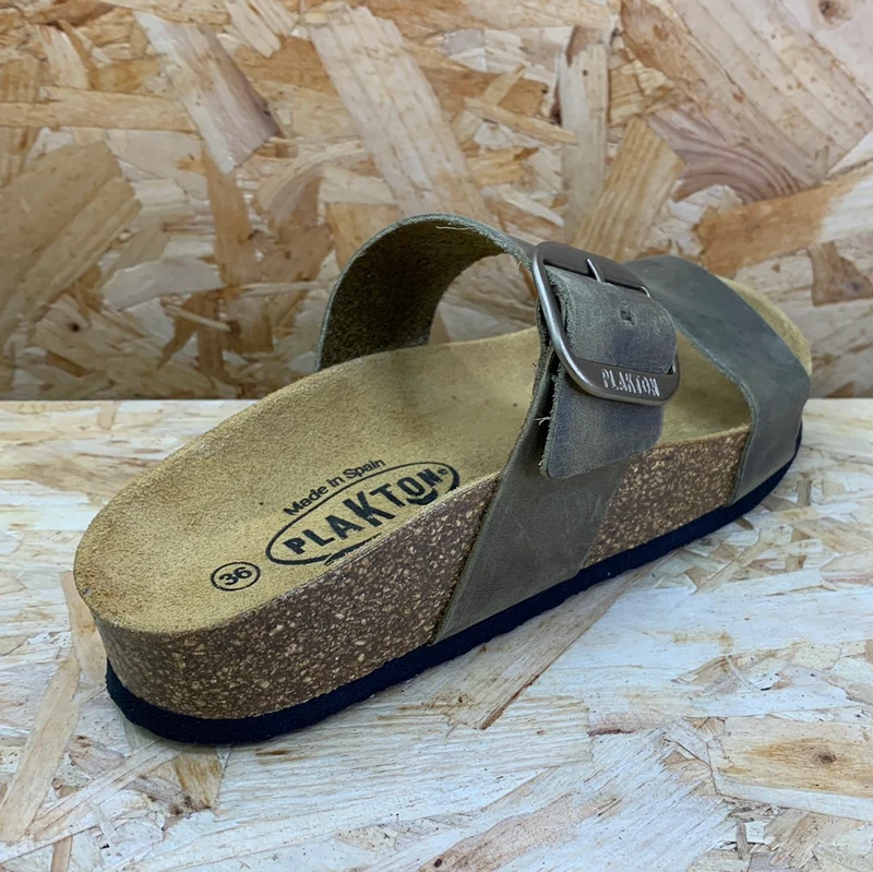 Plakton Damen-Sandale „Alicante Mid Apure“ aus Leder – Khaki