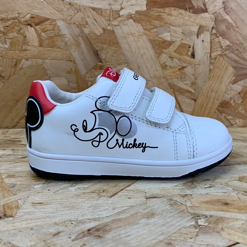 Geox Kleinkinder Disney Mickey Mouse Flick Ledersneaker - Weiß / Schwarz